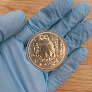 1990年 フィンランド 100マルク 350周年記念 ヘルシンキ大学 フクロウ銀貨 / 14