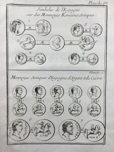 ローマ時代のコイン スペインのアンティーク 1725年 銀貨 スペイン貨幣学 希少な彫刻
