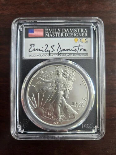 2022年 エミリー・S・ダマストラ アメリカン・シルバー・イーグル $1 PCGS MS70 .999 ファイン 1オンス FDOI