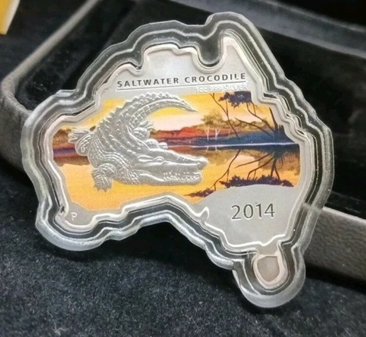 2014年オーストラリア地図型コイン ソルトウォータークロコダイル 1オンス 999シルバー 1ドル