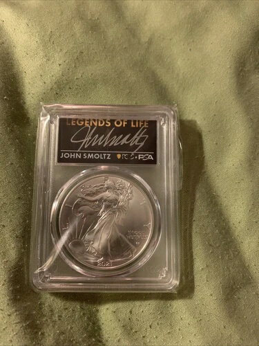 PCGS レジェンド・オブ・ライフ ジョン・スモルツ 2021 シルバーイーグル MS70 タイプ2 直筆サイン入り