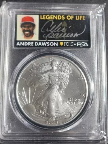 2023年 1ドル シルバーイーグル 1オンス PCGS MS70 FDOI、ファーストデイ レジェンド オブ ライフ アンドレ・ドーソン