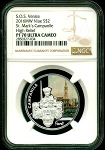 2016年 ニウエ 2ドル SOS ヴェネツィア サン・マルコ寺院 鐘楼 高浮き彫り NGC PF70 UC ボックス COA OGP