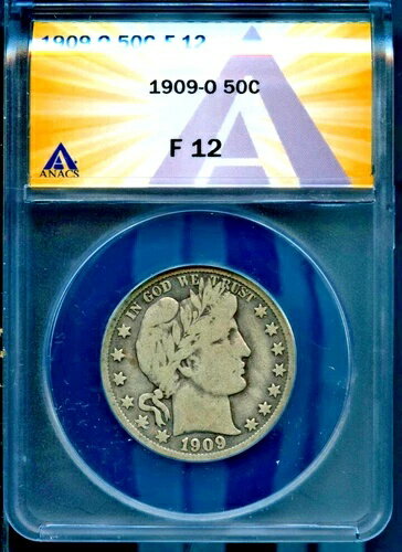 1909-O 50セント銀貨 バーバーハーフドル F 12 ANACS # 7830246 + ボーナス