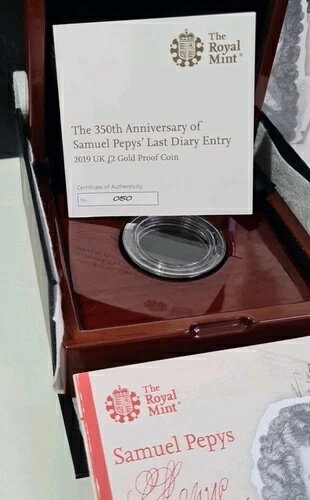 2019年 ロイヤルミント サミュエル・ピープス最後の日記の350周年記念 2ポンド金貨