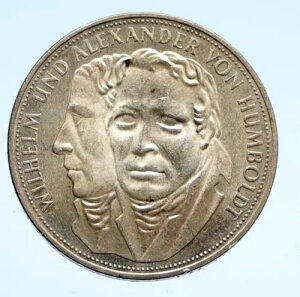1967年 ドイツ ヴィルヘルムとアレクサンダー・フォン・フンボルト 銀貨 5マルク i94527