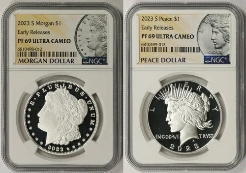 2023-S モーガン＆ピース $1 PF 69 ウルトラカメオ NGC 早期リリース 2枚セット(3)