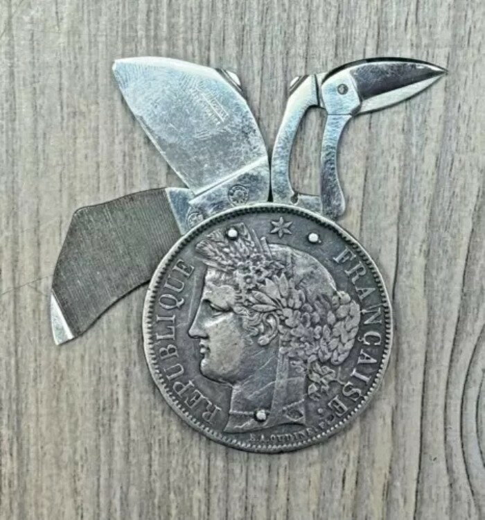 1870年製スターリングシルバー 5フランシスコイン シガーカッター/マルチツール