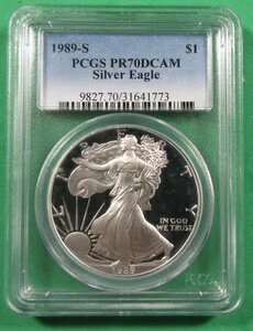 1989-S $1 シルバーイーグル PCGS PR70 DCameo。より厳しいレジストリグレード！ (725065)(3)
