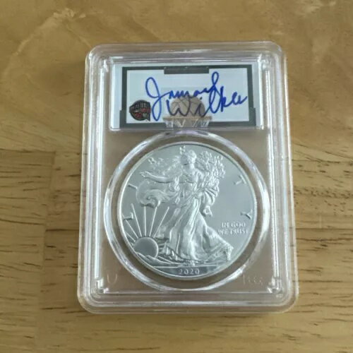 2020年 (S) シルバーイーグル 発行初日 FDOI PCGS MS70 HOF ジャマール・ウィルクスのサイン入り