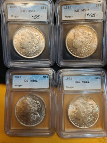 1921-P ICG MS61 モーガン シルバードル 4枚セット（合計4枚）