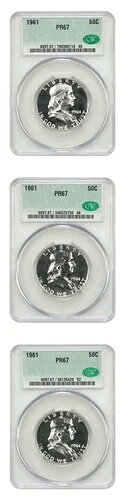 1961年 50セント CACG PR67 (コイン3枚) - フランクリン ハーフダラー