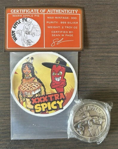 STL ミント ウォーム アップルパイ XXXスパイシーシルバー 2オンス .999 ラウンド 300 ミント COA & ス..