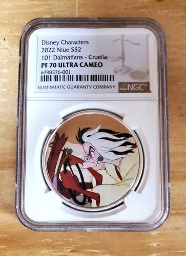 1オンス 2022年 ニウエ ディズニー 101匹わんちゃん クルエラ・ド・ヴィル NGC PF70 ウルトラカメオ