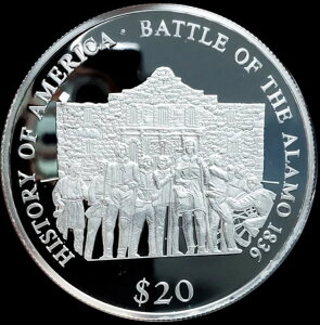 希少 2000年 リベリア 米国 アラモの戦い プルーフ .999 シルバー 20ドルコイン #0632