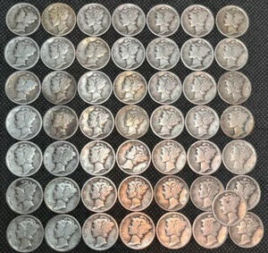 マーキュリー ダイムロール - すべて 1928 年製 - 50 枚のシルバーダイム - 平均サークコンディション #1004