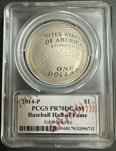 2014-P 野球殿堂入りシルバー $ PCGS PR-70 DCAM ジョン・スモルツ直筆サイン入りコイン