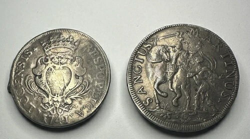 イタリア諸州ルッカ シルバースクード2個セット 1741年、1747年製 ベルトバックル 希少品