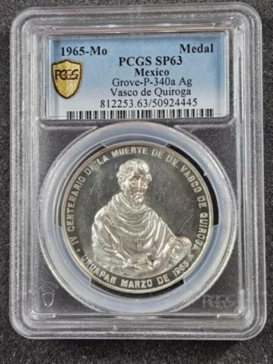 ?? 1965年 メキシコ シルバーメダル バスコ・デ・キロガ グローブ-P-340a PCGS SP63 レア POP 2