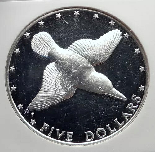 1976年 クック諸島 プルーフ銀貨 5ドル マンガラ カワセミ 鳥 NGC i72134