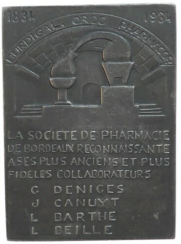 1934年 フランス ボルドー薬学協会創立100周年記念 銀 43mm x 57mm
