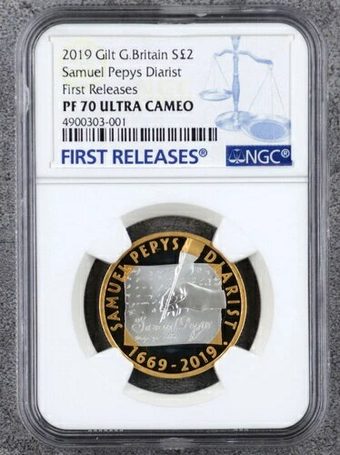 NGC PF70 FR イギリス 2019年 サミュエル・ピープス ダイアリスト 金箔銀貨 2ポンド