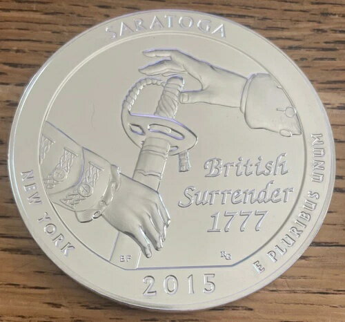2015年サラトガ（ニューヨーク州）5オンス銀貨 アメリカ・ザ・ビューティフル ATB BU コイン（カプセル入り）