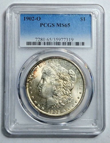 1902 O Morgan Silver Dollar PCGS MS-65商品について認証：PCGS組成：銀グレード：MS 65発行年：1902年流通/非流通：非流通刻印の種類：ビジネス造幣局所在地：ニューオーリンズ製造国/地域：アメリカ合衆国KM番号：不明認証番号：35977319額面：ドル注意事項※以下の注意事項をご理解のうえ、ご購入ください■ 鑑定済みコイン・紙幣について各種コイン・紙幣の鑑定機関（NGC、PCGS、PMGなど）は、収集品の真贋鑑定およびグレーディングを行う専門機関です。鑑定後の商品は、専用ケース（スラブ）に封入され、状態を示すグレードが付与されます。■ グレードについてグレードはコイン・紙幣自体の状態を評価するものであり、ケース自体の品質や状態を保証するものではありません。製造・輸送時の影響により、以下のような状態が発生する場合がございます。- 軽微なスレ傷・拭き傷（特に光の角度で見えるもの）- ケース内部のホコリ・小さな異物（鑑定機関の検品基準を満たしている場合）- ラベルのズレ・わずかな傾きこれらは鑑定機関の基準内であり、返品・交換の対象とはなりませんのでご了承ください。■ ラベルの種類について各鑑定機関では、コイン・紙幣の状態や鑑定の結果に応じて異なるラベルが付与されます。- 通常ラベル（Standard/Regular）：一般的なグレード付き鑑定済みコイン・紙幣- オーセンティック（Authentic）：グレードなしで真贋のみ保証- 詳細グレード（Details）：クリーニング跡やエッジのダメージがあるが本物と認定- 特別ラベル（Special Label）：記念版や特定のデザインの限定ラベル - 例：NGC「Early Releases」「First Releases」、PCGS「First Strike」 などグレードやラベルの種類は、商品画像および説明文をご確認のうえ、ご購入ください。■ 在庫状況について当店の商品は海外から取り寄せております。ご購入のタイミングによっては在庫切れとなる場合がございます。その際はご連絡のうえ、ご注文をキャンセルさせていただく場合がございますので、あらかじめご了承ください。■ ご注文後のキャンセルについてご注文と同時に商品のお取り寄せを開始するため、お客様都合によるキャンセルは承っておりません。■ 配送についてお届けまでに通常2〜3週間ほどかかります。海外の祝日や天候、税関手続きにより通常より配送が遅れる可能性がございます。■ 保証について商品説明に英語で「保証（warranty）」と記載があっても、日本国内では適用されませんのでご了承ください。 当店では、商品到着後7日以内の初期不良に限り、対応させていただきます。 （返品規約の詳細については、楽天市場内の会社概要欄下部をご参照ください。）■ 商品の色・素材感について撮影環境やモニター設定により、実際の商品と色味や質感が異なる場合がございます。■ 価格変動について希少性の高い商品は市場価格の変動により、追加料金をお願いする場合がございます。追加料金に同意いただけない場合には、ご注文のキャンセルが可能ですので、ご安心ください。■ その他サービスについて海外製品の輸入代行も承っております。ショップに掲載されていない商品でもお探し可能ですので、お気軽にご相談ください。尚、業者販売（業販）や複数購入の場合、割引対応も可能です。ご希望の方はお問い合わせください。