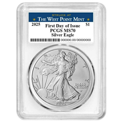 2025年 1ドル 1オンス アメリカンシルバーイーグル PCGS MS70 FDOI ウェストポイントラベル ホワイトフ..