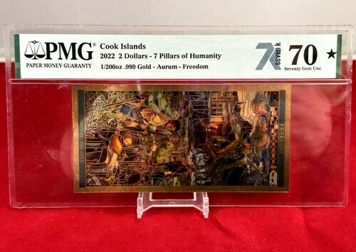 2022年 クック諸島 $2 7 Pillars of Humanity 1/200oz.999 ゴールド Aurum Freedom PMG 70