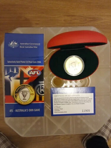 2004 AFL オーストラリア独自のゲーム 選択的金メッキ 5ドル RAM プルーフコイン