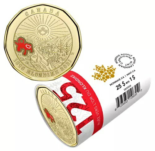 クロンダイク・ゴールドラッシュ 2021 カナダ 25枚入り $1 カラー化スペシャルラップ ダラーコインロール