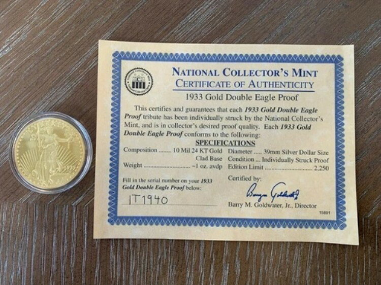 1933 Gold Double Eagle Proof - Collector's Item