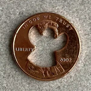 Collector's Item: American 1-Cent Coin, Cutout Angel, Rose Gold, 2002, Belief in God