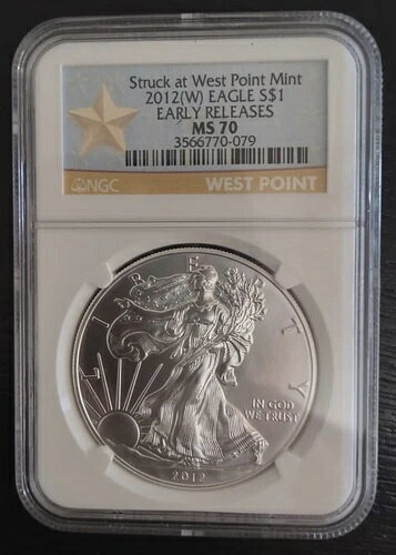 2012年 (W) アメリカン シルバー イーグル $1 NGC MS70 早期リリース STAR ウェストポイント
