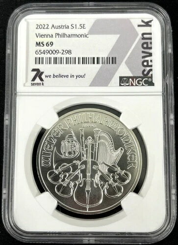 2022年 オーストリア S1.5E ウィーン・フィルハーモニー管弦楽団、NGC MS 69、セブンKラベル
