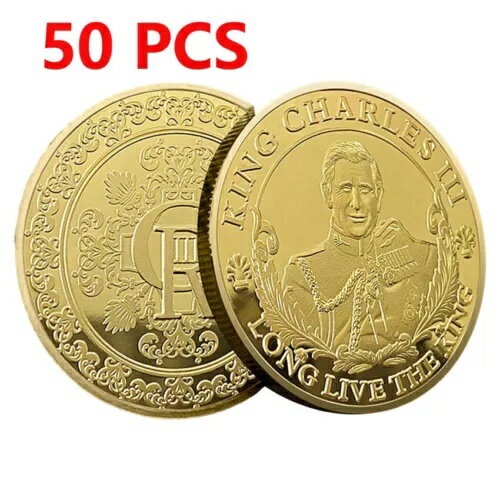 50枚入りチャレンジコイン 金メッキ コレクターズアイテム 2023年 チャールズ3世 英国王室コイン