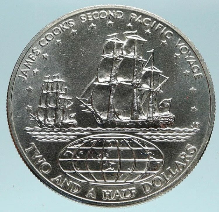 1974年 クック諸島 エリザベス2世 ジェームズ・クック アンティークシルバー 2.5ドルコイン i83163