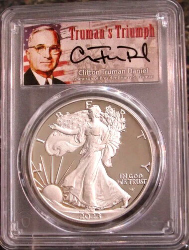2023-W プルーフ シルバー イーグル PCGS PR70 DCAM アドバンスリリース クリフトン・トルーマン サイ..