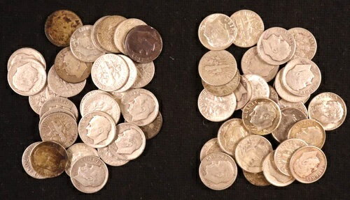 57枚ロール - シルバー ルーズベルト ダイム (1946-1964) - 良好な状態から中古品、細部まで良好