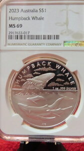 2023年 オーストラリア 南極海 ザトウクジラ 銀貨 1オンス 999 NGC MS69