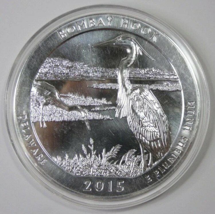 2015年 ボンベイフック デラウェア ATB 5オンス 999 シルバークォーター カプセル入り