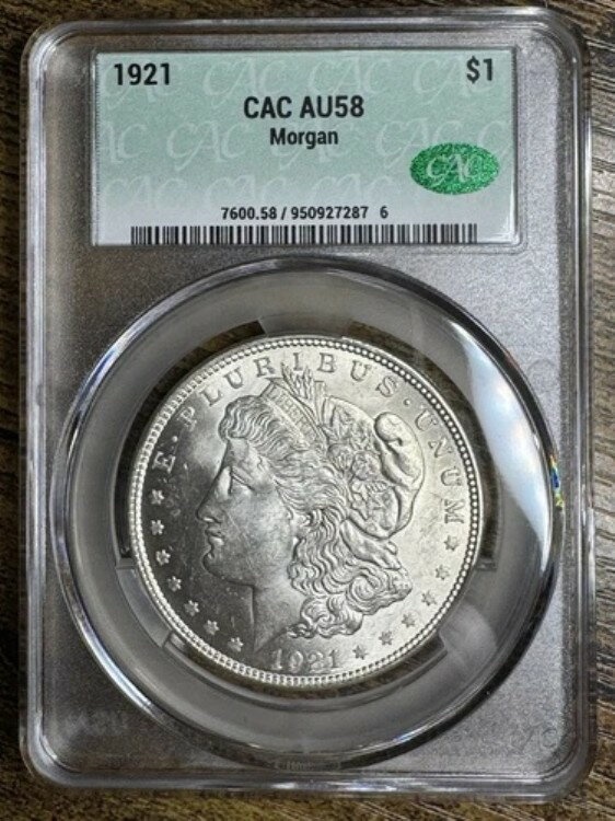 1921 年 1 ドル モルガン シルバー ダラー CAC AU58 スライダー? グレード下?