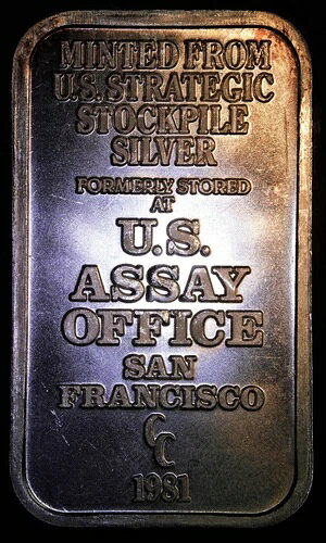 1981年 米国検査局サンフランシスコCCミント 1オンス 999 純銀バー C3998