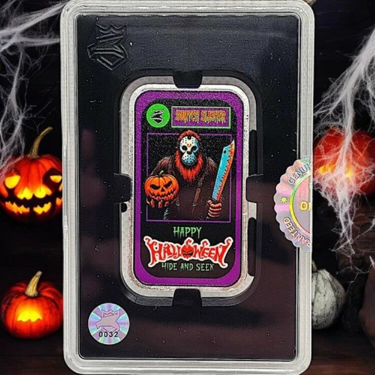 ポスタルエクスプレスミント ハロウィン 2024 - スクワッチ スラッシャー #32/50 .999 シルバー 1オンスバー