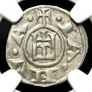 イタリア諸州、ジェノヴァ共和国。デナロ銀貨、1139-1339年、NGC AU55