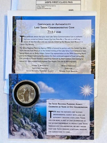 2020年 レイクタホ記念コイン カーソンシティ造幣局 .999 純銀 .5トロイオンスのサムネイル