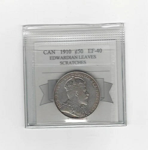 1910 EL、コインマート認定カナダ銀貨 50 セント、**EF-40 傷あり**
