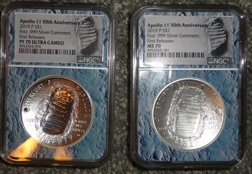 (2)2019年 P アポロ11号50周年記念ドル NGC PF 70/MS70 FR ミッションパッチ付き。