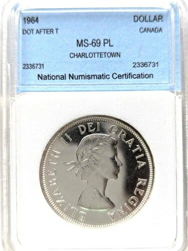 カナダ、1964年エリザベス2世記念ドル。シャーロットタウン・ドット・アフターT